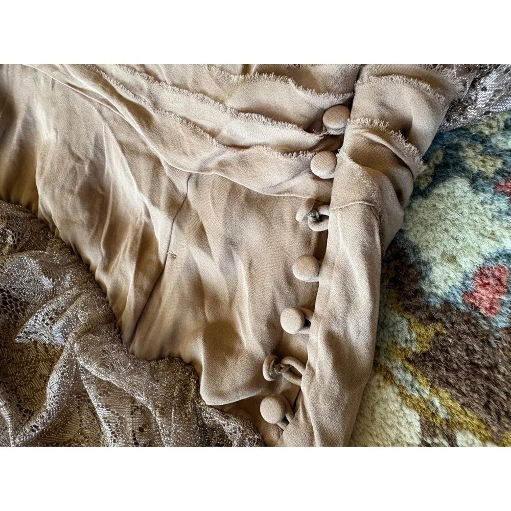Vintage J Crew Collection Metallic Lace Tiered Silk Ruffle Cocktail Dress 4